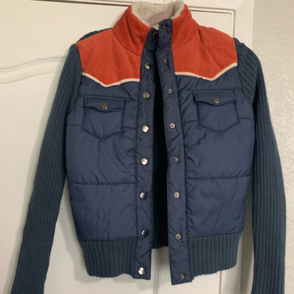 Mossimo Supply Co. Navy & Rust Corduroy-Trim Quilted Jacket with Sherpa collar